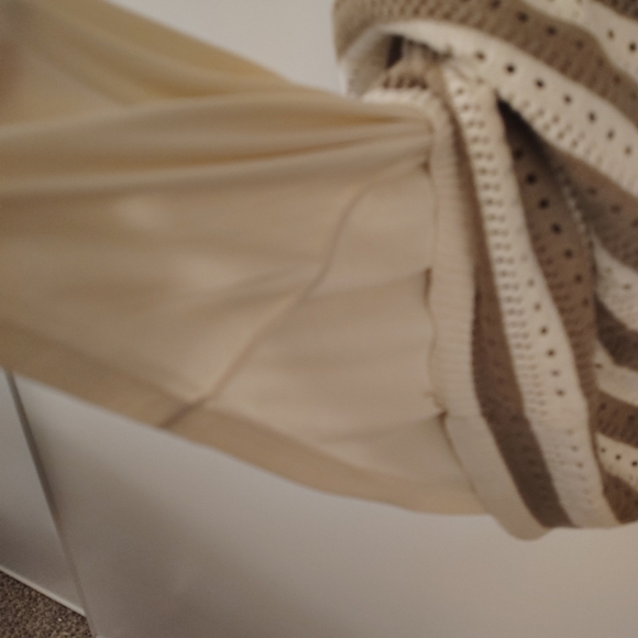 Tan Skirt w/slip Crochet WHIMSICAL STRIPED BOLD NEUTRAL AMERICAN PREP FUN  NWT - Picture 4 of 8